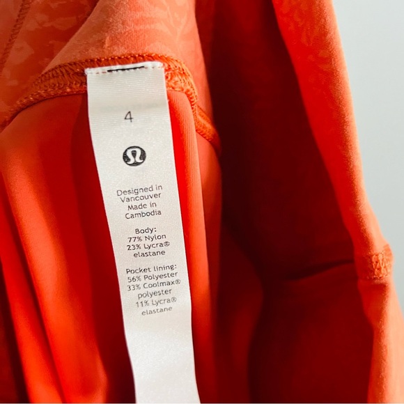 Lululemon Wunder Train high rise Orange Athletic Shorts printed size 4 - Picture 6 of 6